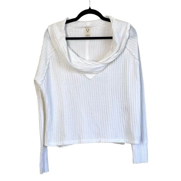 Free People We The Free Thermal Waffle Weave Crop Cowlneck Top Sz S - Picture 3 of 14
